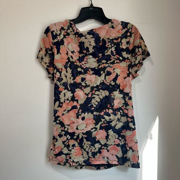 212 Collection Floral Faux Wrap Y2K Mesh Top Size M Short Sleeve Blouse - Picture 6 of 7